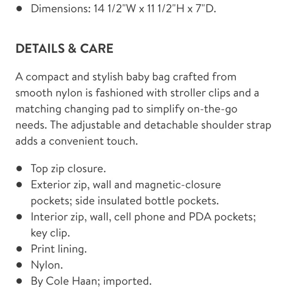 Cole Haan Kyle Collection Nylon Baby Bag - Picture 8 of 8